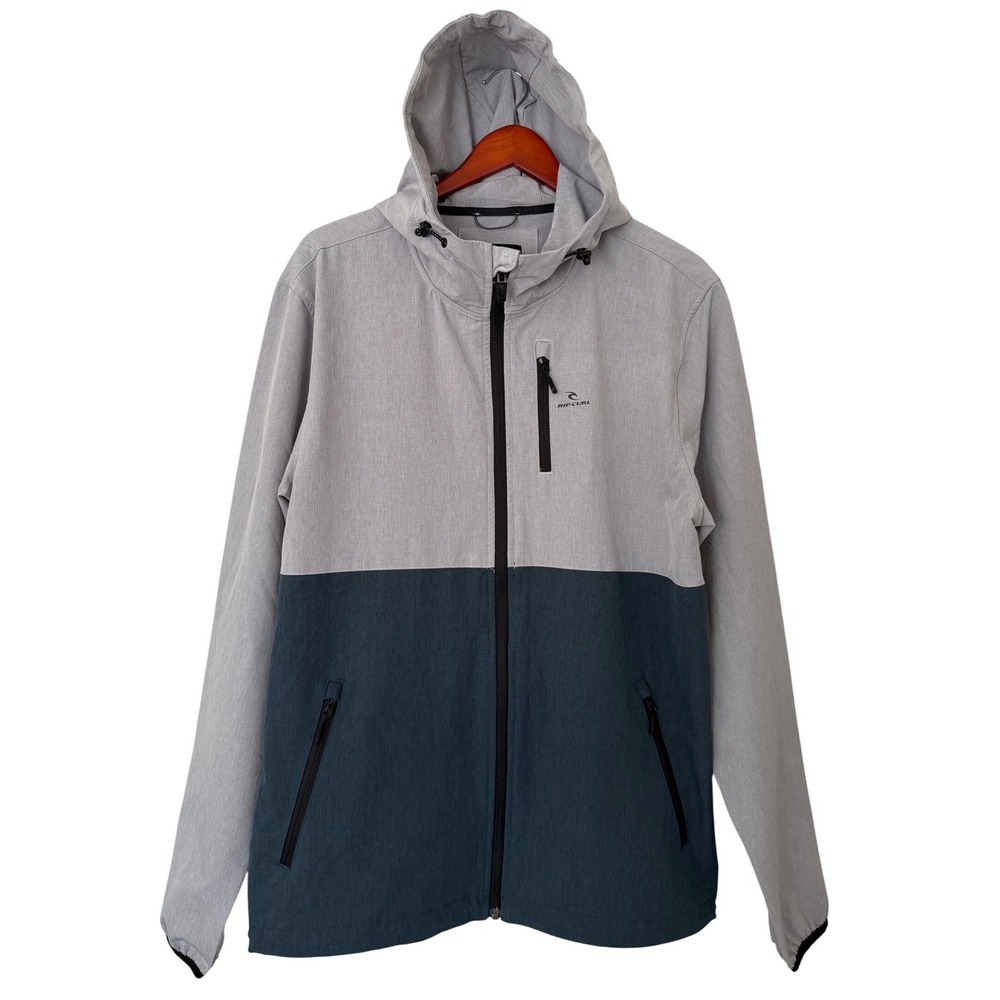 Rip Curl Anti Series Jacket Mens Large Gray Blue Hooded Full Zip CJKBW7